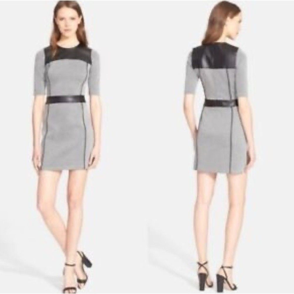 Theory $415 Calvino Elmore Knit Sheath Dress Black Genuine Lamb Leather NWOT